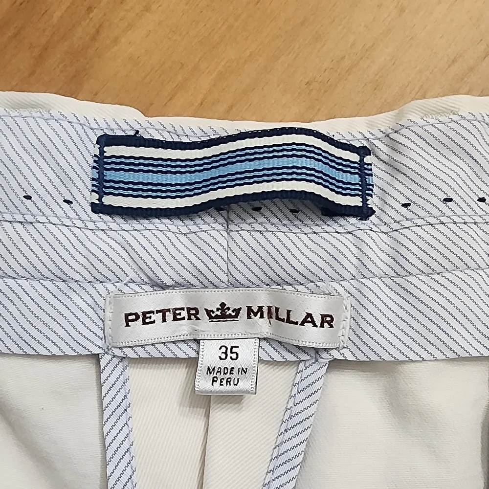 Peter Millar 100% Pima Cotton Cream Colored Casual Flat Front Shorts. 35